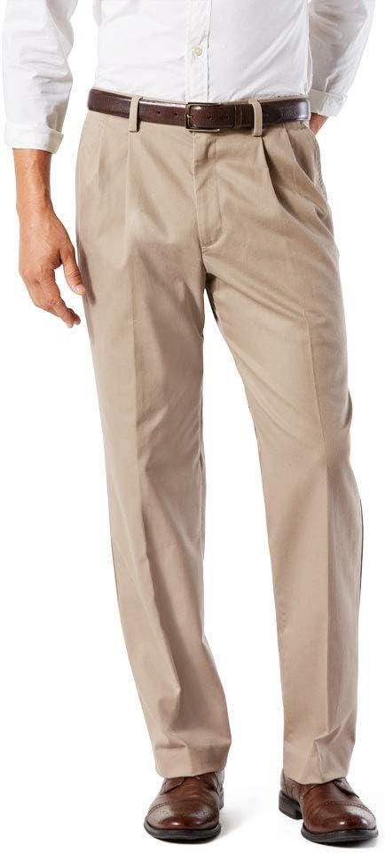 men Classic Fit Easy Khaki Pants - Pleated (Standard and Big & Tall)