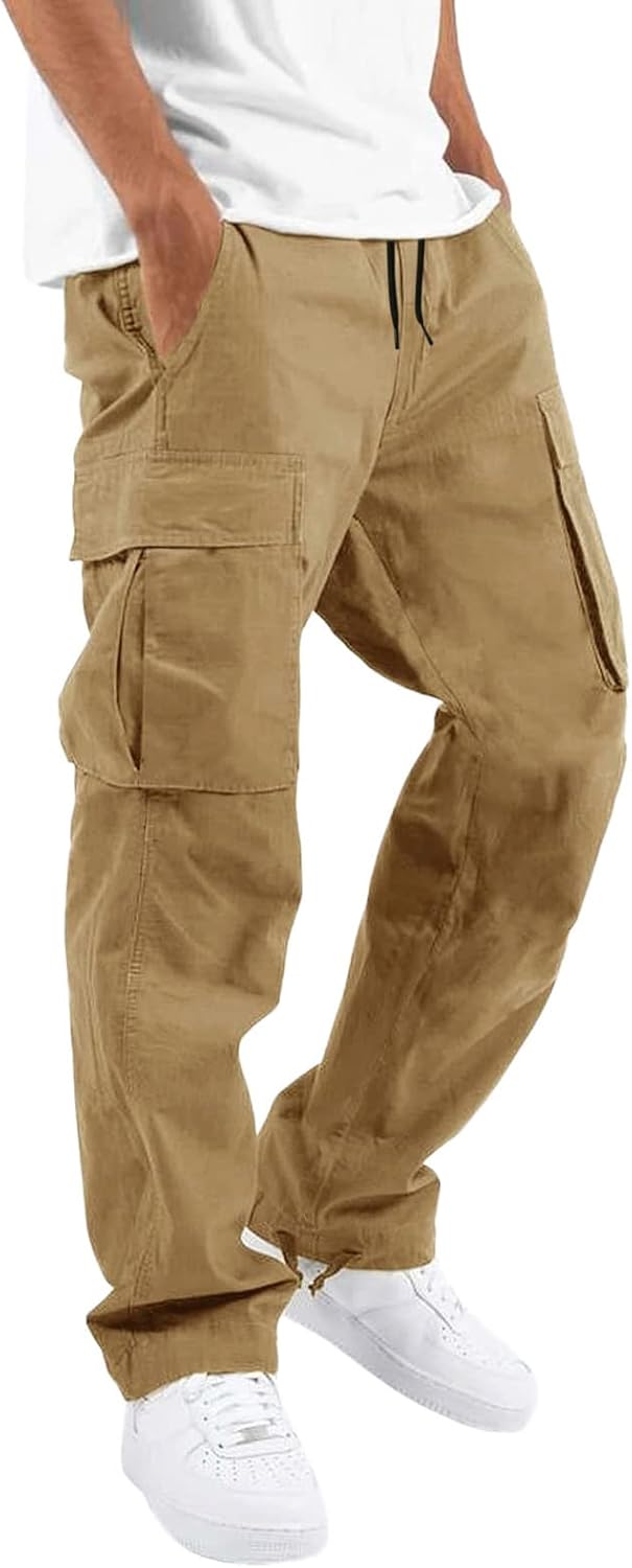 men Cargo Pants Casual Joggers Athletic Pants Cotton Loose Straight Sweatpants
